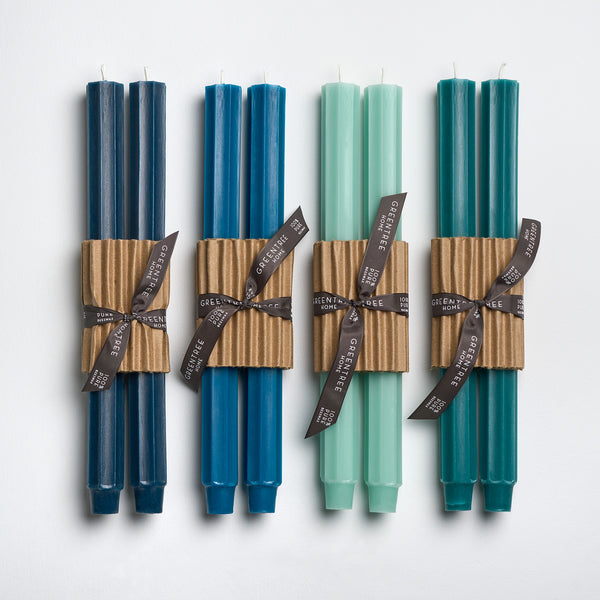 Fluted Church taper candles in blues