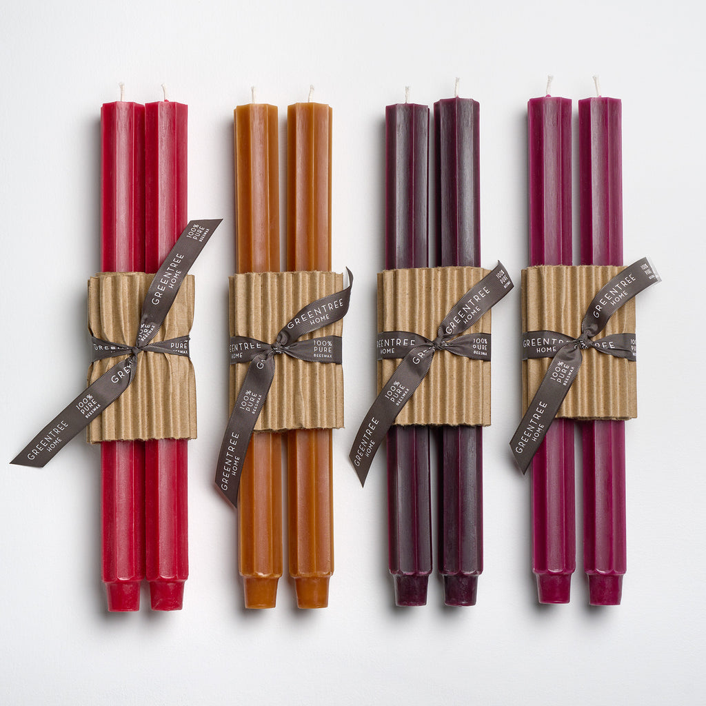 Fluted Church taper candles in reds